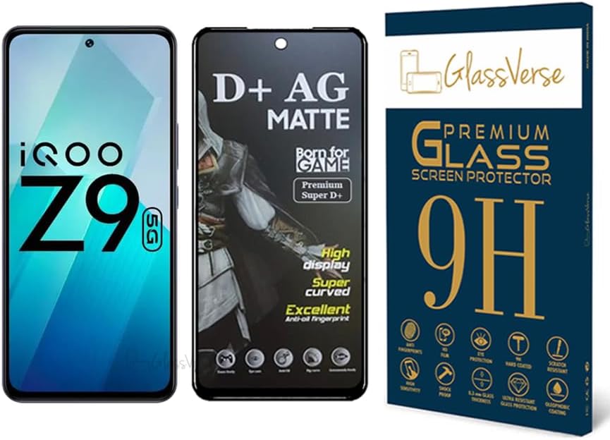 GlassVerse D+ Matte Tempered Glass With 18H Hardness For Iqoo Z9 5G Cellphone(Pack of 1) Full Screen Protector With Free Installation Kit Full Screen Coverage-6.67 Inch
