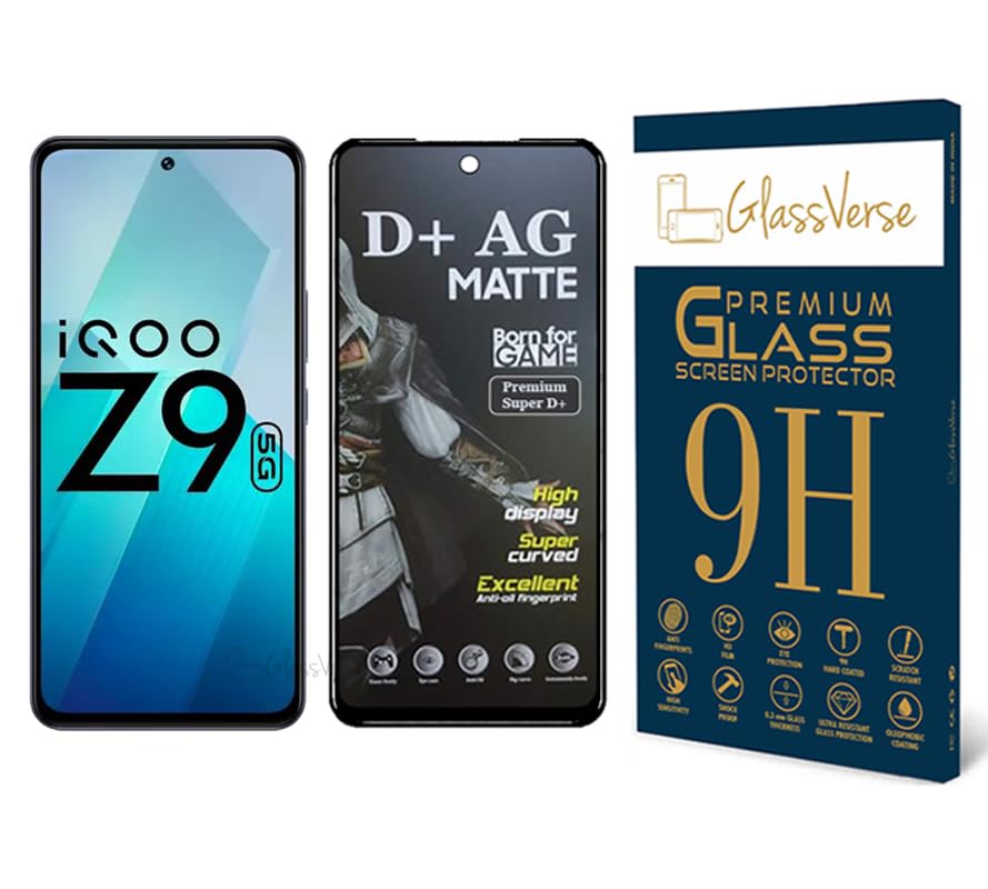 GlassVerse D+ Matte Tempered Glass With 18H Hardness For Iqoo Z9 5G Cellphone(Pack of 1) Full Screen Protector With Free Installation Kit Full Screen Coverage-6.67 Inch