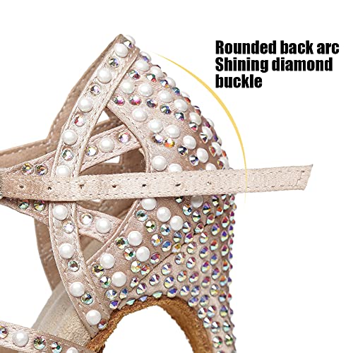 Aoqunfs Rhinestones Latin Dance Shoes Salsa Ballroom Practice Perfermence Dance Shoes For Women,Ycl429-Beige-7.5,Us 6.5 #TOP2