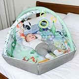 ✩♻️ [ Développement complet dès la naissance] – Cinq jouets détachables pour stimuler les cinq sens de votre bébé : un panda en peluche, des feuilles, un singe en peluche apaisant, un miroir en tissu doux et une bague.