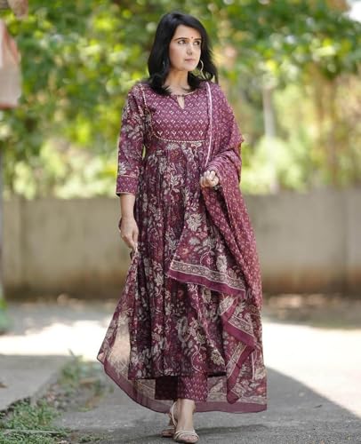 Image of Women Anarkali Kurta and Pant Set with Dupatta
