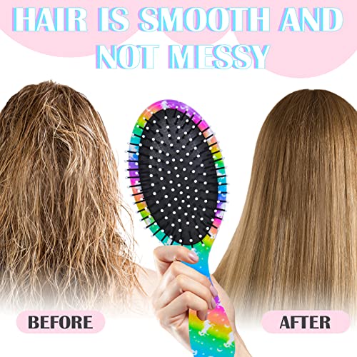 Kids Hair Brush Girls, Toddler Wet Dry Hair Brush, Detangling Brush For Curly Thick Hair, Small Hairbrush Pink Unicorn Detangler Brush For Kids, Pain-Free Comb, Hair Brush For Girls Women Rainbow #TOP1