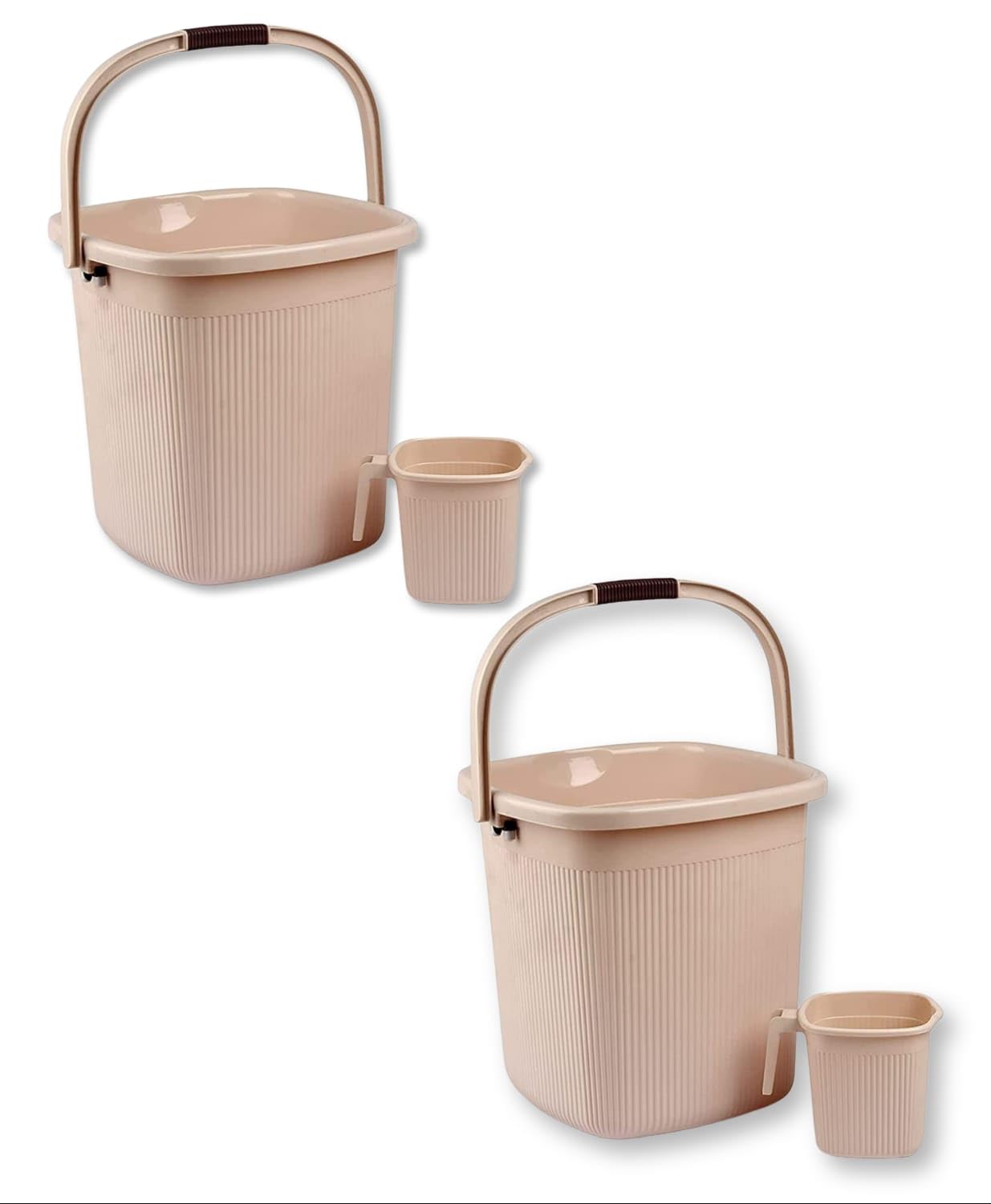RAHUSHI Strong Plastic Bucket and Mug Bathroom Set of 2 for Bathroom and Kitchen | Solid Color Ribbed Pattern 2 Bucket and 2 Mug Set for Cleaning and Bathing (Ivory) (B0CSDXZCTV) Amazon Price History, Amazon Price Tracker