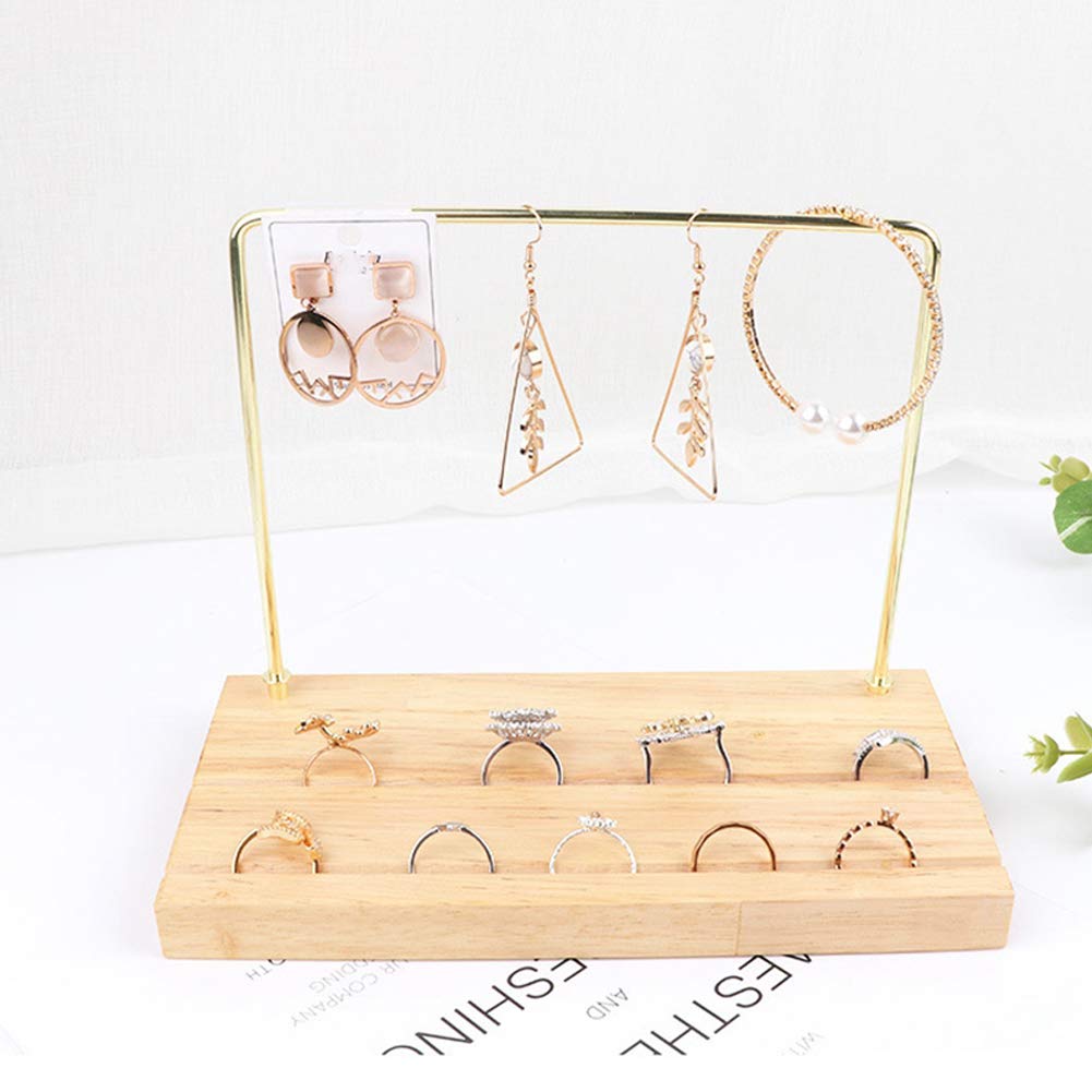 Expositor de Pendientes de Madera Maciza y Metal, Expositor de Joyas, Soporte para Anillos