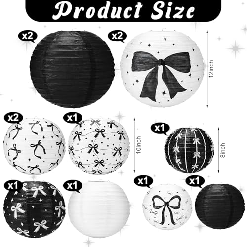 Glooglitter 12 Pcs Black Bow Paper Lanterns Black Bow Birthday Party Decorations Polka Dot Birthday Decor for Girls Women Classroom Back to School Weddings Bachelorette Bridal Shower Party Supplies by Glooglitter - Image 2