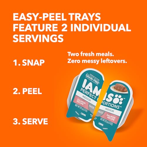 IAMS Perfect Portions Indoor Adult Grain Free Wet Cat Food Pate, Salmon Recipe, 2.6 oz. Easy Peel Twin-Pack Trays (24 Count, 48 Servings) - Thumbnail 7