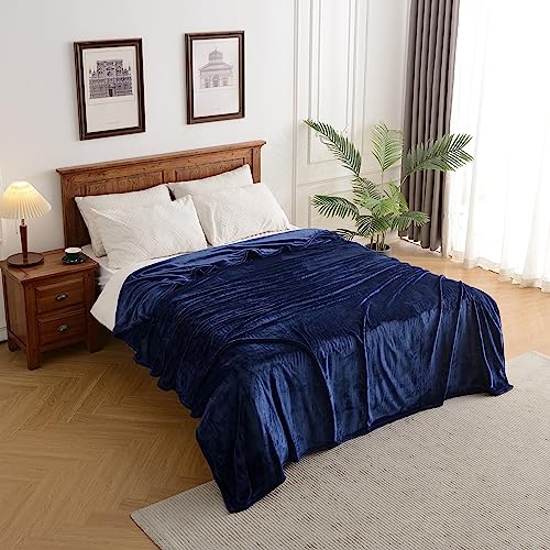Kingole Flannel Fleece Microfiber Throw Blanket, Luxury Navy King Size Lightweight Cozy Couch Bed Super Soft And Warm Plush Solid Color 350Gsm (108 X 90 Inches) #TOP3