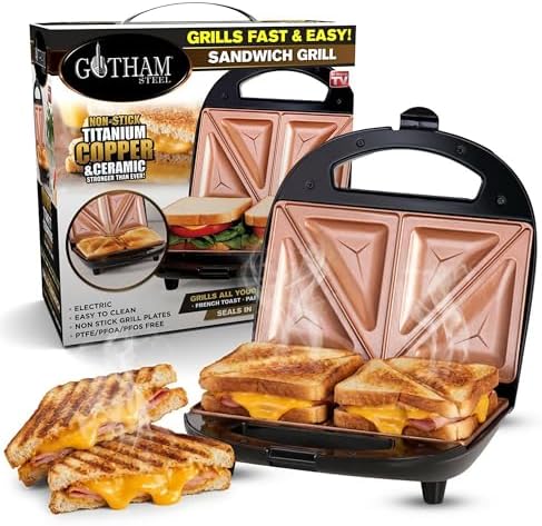 Gotham Steel Breakfast Sandwich Maker, 2 in 1 Panini Press Grill Sandwich Maker, Sandwich Press Sandwich Grill,Nonstick Grilled Cheese Maker with Easy Cut Edges, Indicator Light,Kitchen Gadgets, Black