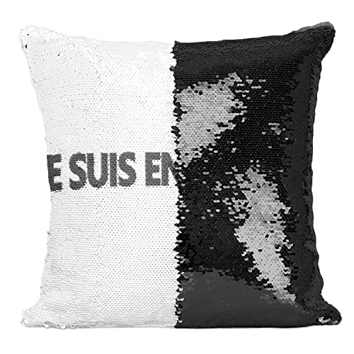 Coussin paillettes noir je suis en pause housse sequin decorative - 2