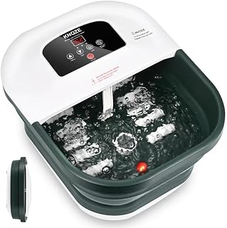 Foot Spa with Heat and Massage and Jets, Collapsible Foot Bath with Bubbles, Vibration, Red Light Pedicure Foot Soaking Tub, Temperature Control, 8 Massage Roller, Pumice Stone Foot Spa Massager