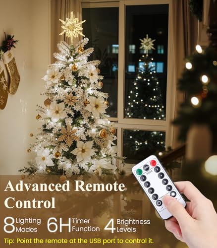 Luxspire Weihnachtsbaumspitze, beleuchtet Stern Baumspitze mit USB Plug-in&Fernbedienung, 9,8" LED Metall Dekorationen Licht… – Ansicht 2