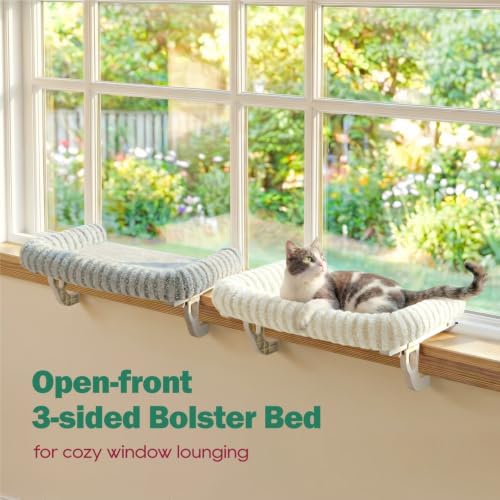 Zakkart Mellow Cat Perch for Windowsill, Hook-On or Screw-On Installation Pet Window Perch, Machine Washable Bed, Heavy Duty Cat Hammock Shelf for Large Cats, Holds up to 40 lbs (Beige, Large) — view 6