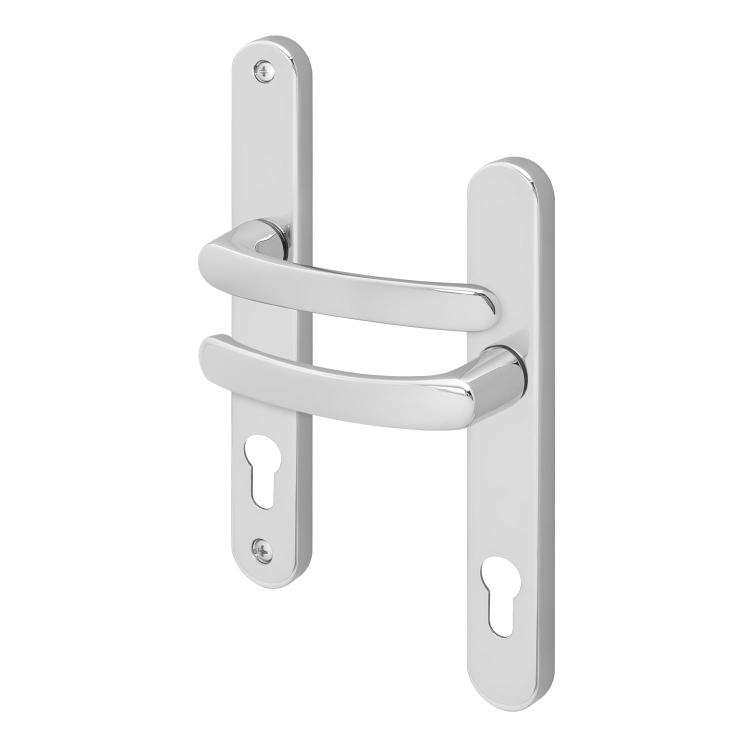 EAI Chrome UPVC Door Handles, Composite Front Door Handles Sprung, 92mm PZ Centre, 210 mm Screw to Screw, 242x34mm Backplate