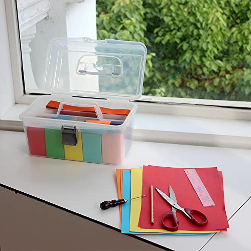 Bangqiao Multipurpsoe Plastic Art Craft Storage Container Box Case With Handle And Removable Tray, Clear&Gray #TOP7