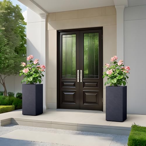 Kante 27.6" H Tall Rectangular Concrete Planter, Modern Square Diameter Plant Pot with Drainage Hole and Rubber Plug for Indoor Outdoor Home Patio Garden, Charcoal by Kante - Image 4