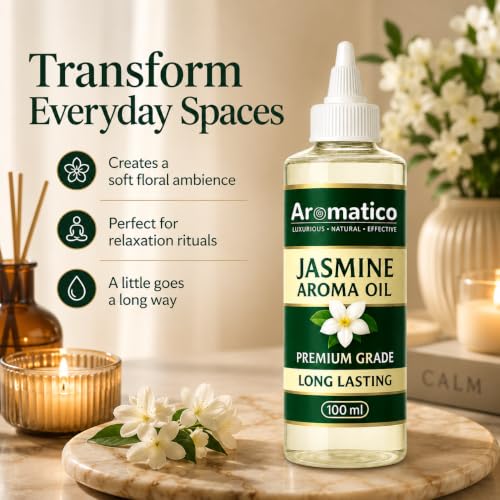 Image of AROMATICO Pure Jasmine Aroma Diffuser Oil with Long-Lasting Fragrance for Homes, Offices & Showrooms | Ideal Aromatherapy for Diffusers, Reed Diffusers, Air-Purifiers & Candles - 100 ml