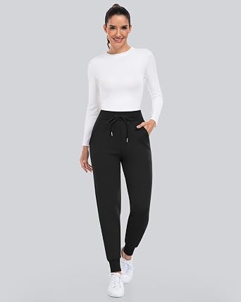 CHRLEISURE Fleece Lined Pants Women - Thermal Winter Warm Cold Weather Athletic Jogger Sweatpants with Pockets
