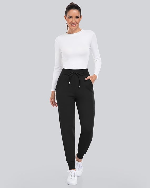 CHRLEISURE Fleece Lined Pants Women - Thermal Winter Warm Cold Weather Athletic Jogger Sweatpants with Pockets