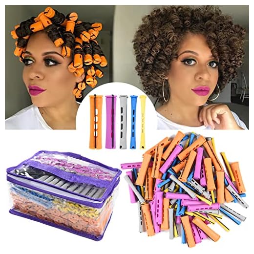 100pcs Perm Rods Set for Natural Hair 5 Sizes Cold Wave Rods Hair Rollers for Women Hair Curling Rods for Long Medium Small Hair Curler Styling DIY Hairdressing Tools（Orange+Purple+Gray+Blue+Yellow）