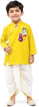 Itsyboo Boys Cotton Janmashtami Kurta Dhoti Set | Full Sleeve Mandarin Collar Ethnic Wear | Baby Krishna Print Traditional Festive Outfit for Kids