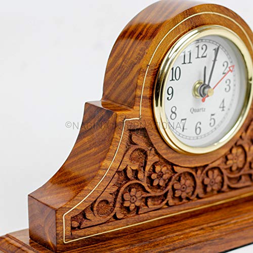Nagina International Tambour Style Hand Carved Rosewood Design Elegant Fireplace Mantel Living Room Office Decor Clock | Quarts Lovely Home Essential | Corporate Gifts Decor #TOP1