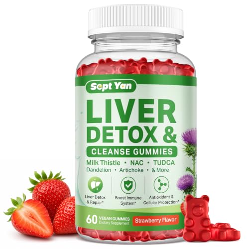 SEPT YAN Liver Detox & Cleanse Gummies, Milk Thistle Supplement with TUDCA, NAC, Turmeric, Dandelion & Artichoke – Advanced Liver Support, Antioxidant & Immune Booster,Vegan Strawberry Flavor 60 Count