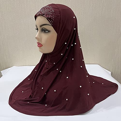 Women Muslim Hijab Scarf with Pearl Long Turban Headscarf Wrap Scarves Headwear Islamic Neck Cover2