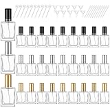 Domensi 30 Pcs 15 ml Glass Perfume Bottles Mini Glass Empty Spray Atomizer Bottles Bulk Refillable Perfume Dispenser Container with Pump Tool for Travel Cleaning Skin Care(Black, Gold, Silver)