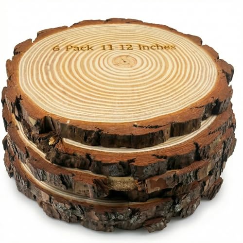 SENMUT Large Wood Slices for Centerpieces 11-12 Inch Natural Unfinished Round Set of 6 for Rustic Wedding Party Decorations and DIY Crafts