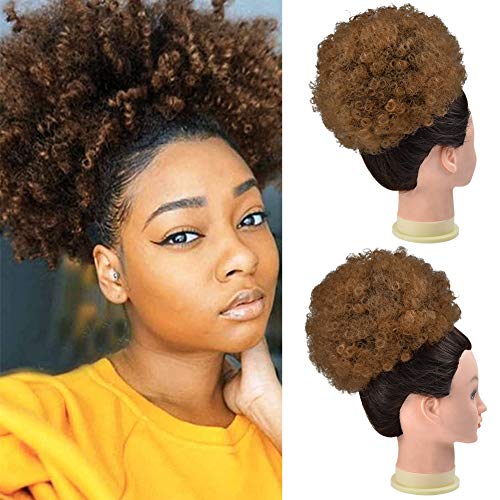 Hawkko Afro Puff Drawstring Ponytail for Black Women Short Curly Synthetic Two Clips Hairpieces Extension Extra Large T4/30