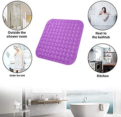 2 Assorted Colour Square Shower Mats Non Slip Bath Mats, Bathtub Mat with Suction Cup Shower Safety Mats, Shower Mat with Drain Holes, Machine Washable, Shower Mat for Bathroom - Pink & Purple