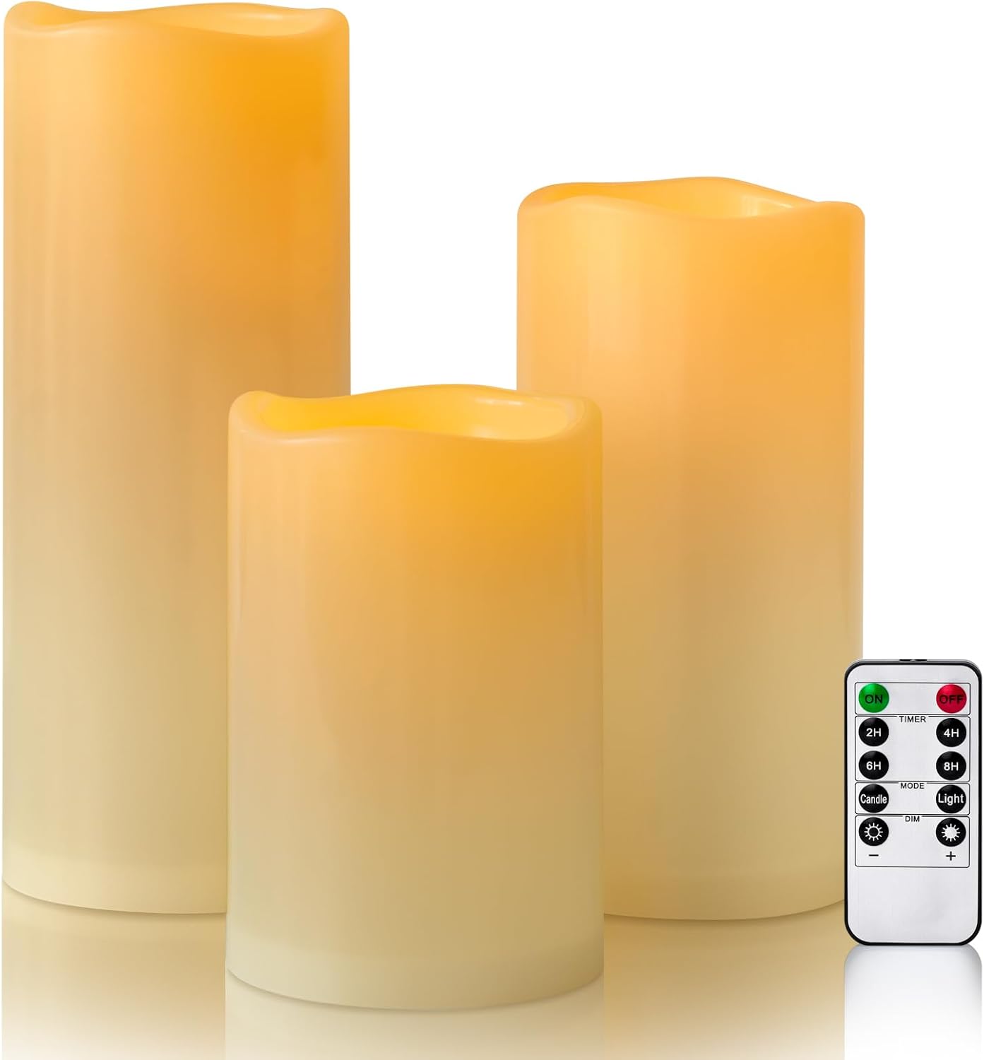 6" 8" 10" x 4" Ivory Large Waterproof Outdoor Flameless Candles Battery Operated LED Flickering Pillar Candles with Remote and Timer for Indoor Outdoor Lanterns, Long Lasting, Set of 3