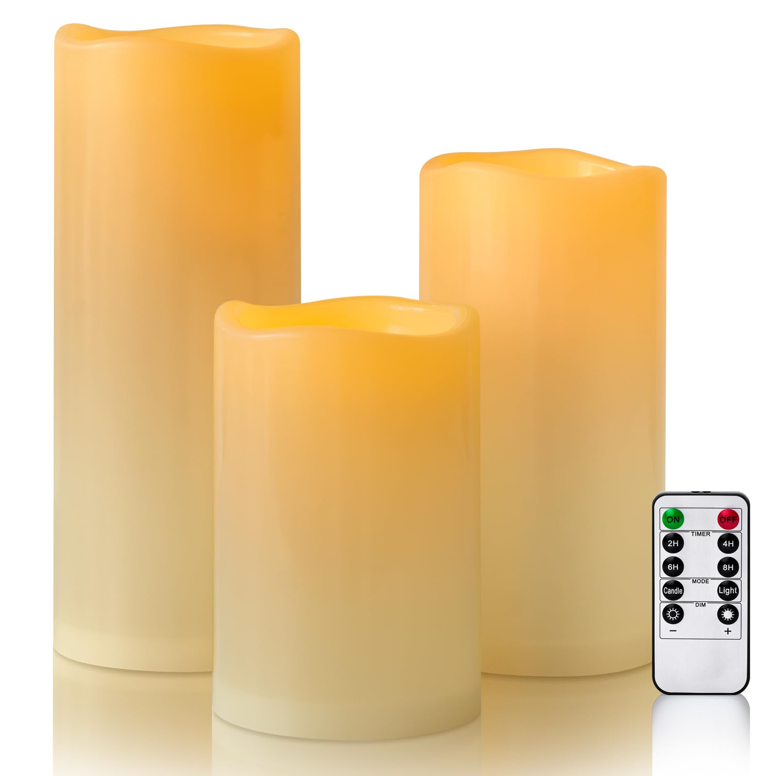 Yongmao 6" 8" 10" x 4" Ivory Large Waterproof Outdoor Flameless Candles Battery Operated LED Flickering Pillar Candles with Remote and Timer for