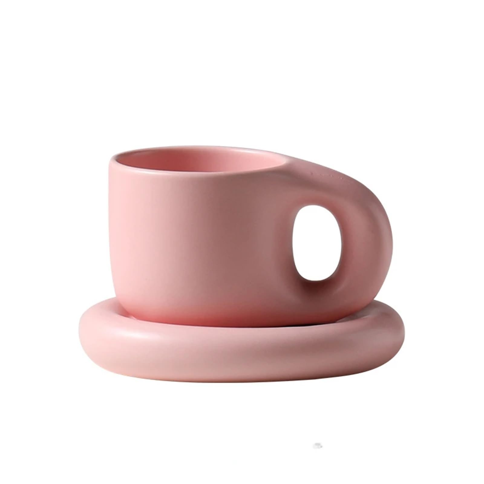 Tasses à café en céramique rose avec assiette personnalisée et soucoupe créative 400 ml