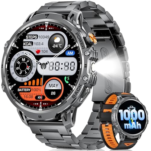 LIGE Smartwatch Herren 1000 mAh Akku/1.85‘’ HD Großes Display Smartwatch mit Anrufe,100+ Sportmodi,IP68 Wasserdicht Fitnessuhr mit 24/7 Herzfrequenz,Schlafmonitor für Android iOS,2 Bander,Metal