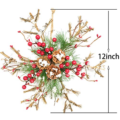 Bibelot Natural Rattan Snowflake Hanging Sign Christmas Ornaments With Red Berry Pinecones Winter Farmhouse Rustic Decor For Home Outdoor Indoor Wall Front Door Decor #TOP1