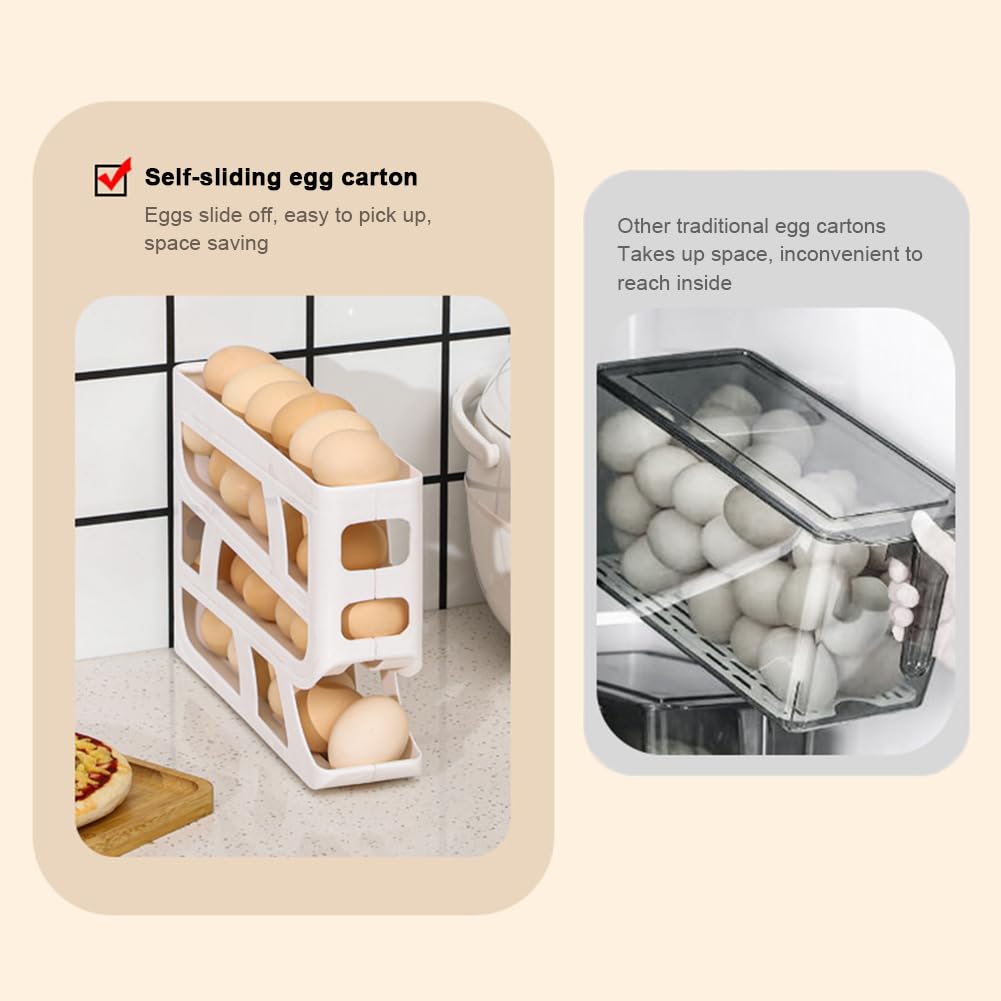 huevera, Dispensador de huevos for refrigerador 4 niveles, gran capacidad, contenedor for ahorrar espacio(White and Grey)
