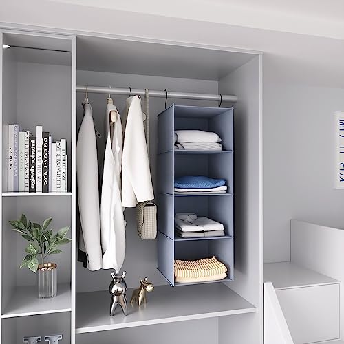 Donyeco Hanging Closet Organizer, Easy Mount Foldable 4-Shelf Hanging Closet Wardrobe Storage Shelves, Clothes Handbag Shoes Accessories Storage, Washable Oxford Cloth Fabric, Gray #TOP5
