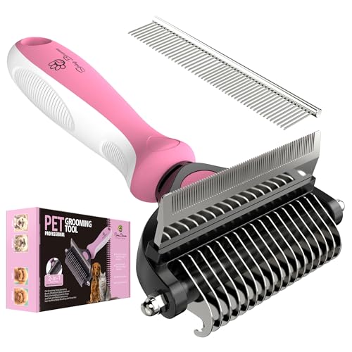Spring Blossoms-2 in 1 Professional Grooming Rake for Cats &amp; Dogs-Dematting Comb for Easy Mats &amp; Tangles Removing,Pet Brush Safe No More Nasty Shedding and Flying Hair (Purple)