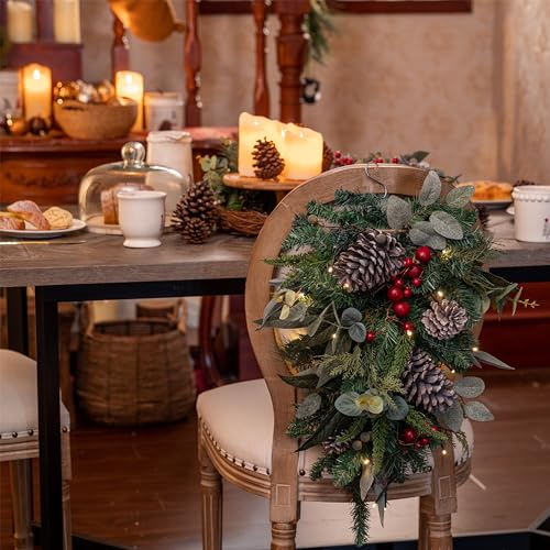 Valery Madelyn Pre-Lit Christmas Teardrop Swag for Decorating Outdoor, 24 Inch Red Brown Mailbox Swag Decoration with 20 LED Lights, Ball Ornaments for Front Door Stairway Window Shelf Xmas Decor by Valery Madelyn - Image 3