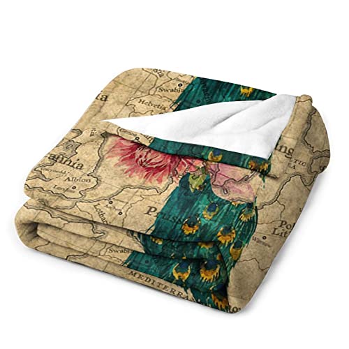 Couverture vintage paon à fleurs et feuilles vertes lit plaid
