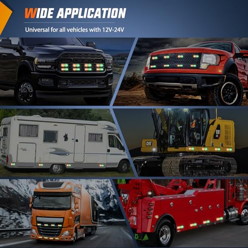 Image of Nilight 8PCS Led Strobe Lights with Controller 12V 24V Sync Amber Green | 12 24 LED Surface Mount Emergency Hazard Warning for Vehicle Car Truck RV ATV