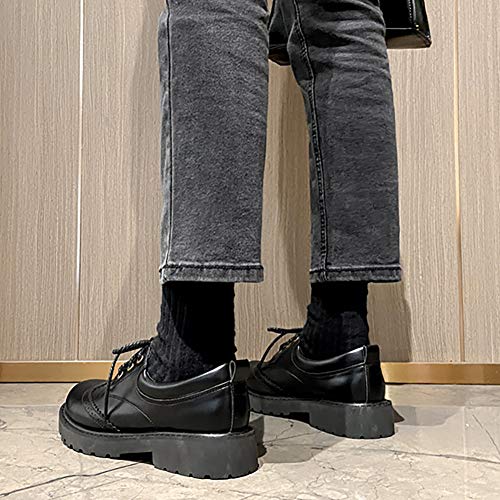 Odema sapato feminino clássico perfurado Wingtip Oxford vintage com cadarço e bico redondo, Preto, 9