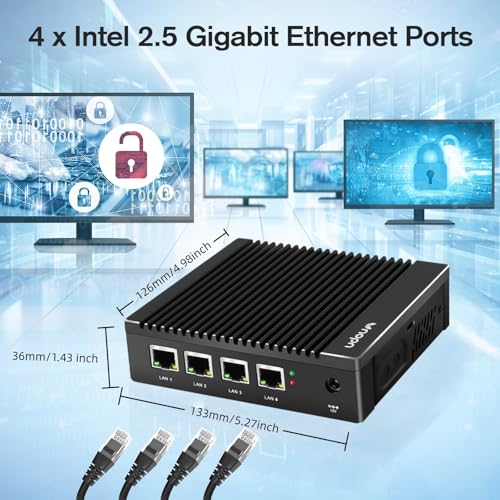 Image of Fanless Micro Firewall Appliance Intel J3710 Quad Core, 4xIntel 2.5GbE i226 LAN Ports, DDR3 mSATA SSD AES NI Network Gateway Soft Router Test with pf-Sense /opn-Sense(8GB 240GB)
