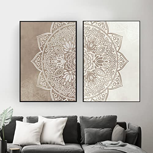 Beige Taupe Mandala Murale Art Islamique Allah Floral Affiche Imprimer Nordique Décoratif Image Toile tableau Peinture Moderne Intérieur Decoration 40x60cmx2 Sans Cadre Cover