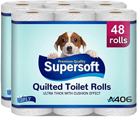 48 x White Toilet Rolls Quilted Toilet Paper 2ply Extra Soft Bathroom Toilet Tissue (2 Ply Rolls)