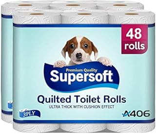 48 x White Toilet Rolls Quilted Toilet Paper 2ply Extra Soft Bathroom Toilet Tissue (2 Ply Rolls)