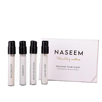 NASEEM Unisex Perfume Discovery Set 2ml Each Pack of 4 | Wild Obsession, Summer 69, Night of Success & Love Me Now | Long Lasting Fragrance Sample Set
