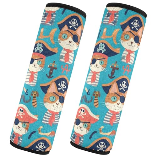 Seat Belt Covers 2 Pack Funny Pirate Cat Car Seat Strap Covers Super Soft Ship Anchor Car Seat Neck Cover for Boys Girls Adults Babies M