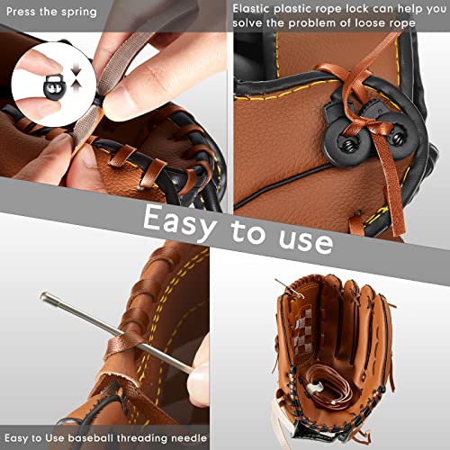 Glove Relacing Kit For Baseball Or Softball Mitts Baseball Glove Care Kit Includes 2 Strips 78.74 Inch Baseball Glove Lace Drawstring Threader, 4 Pcs Glove Locks 5 Pcs Lacing Tools With Box(Tan) #TOP6